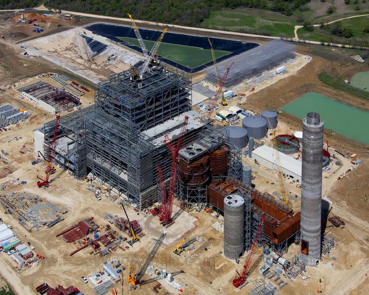 Aerial Image of Sandy Creek Power Plant, winner of construction progress category of Professional Aerial Photographers Association 2011 Print Competition held in Las Vegas, Nevada - Texas Aerial Photographer Image Riesel TX
