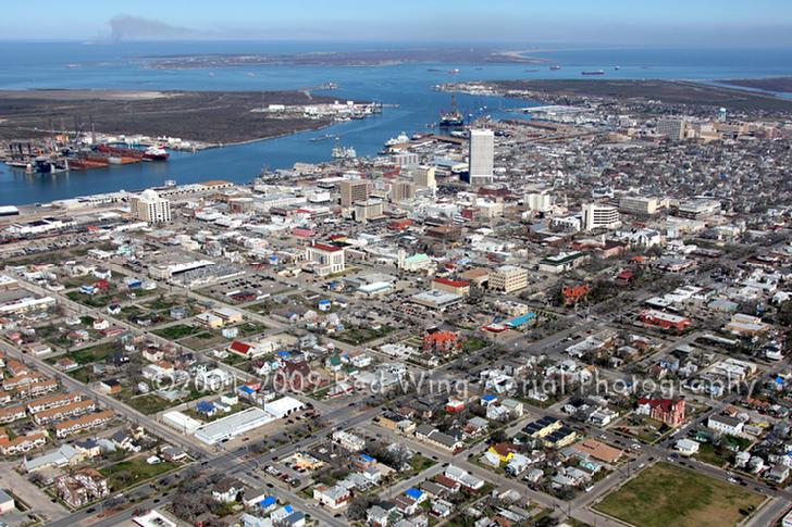 Aerial Image of Downtown Skyline, Galveston, Texas - Galveston Aerial Photographer Image TX