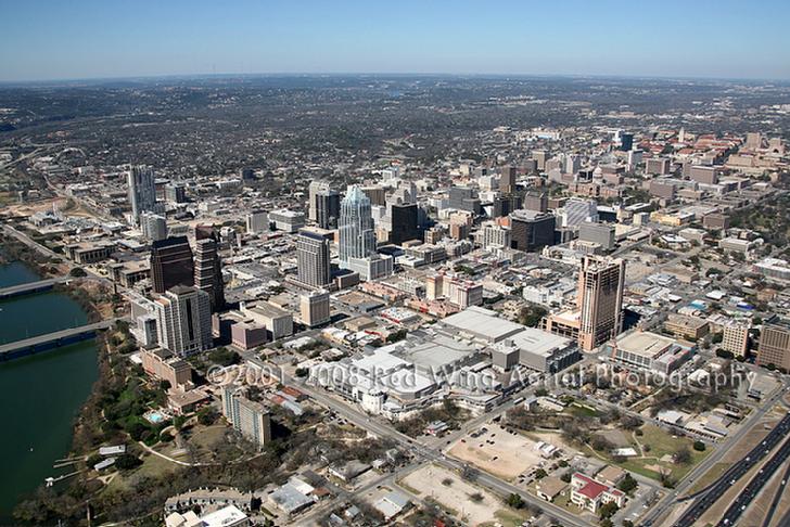 Aerial Image of Downtown Austin Skyline, Austin, Texas - Austin Aerial Photographer Image Austin TX