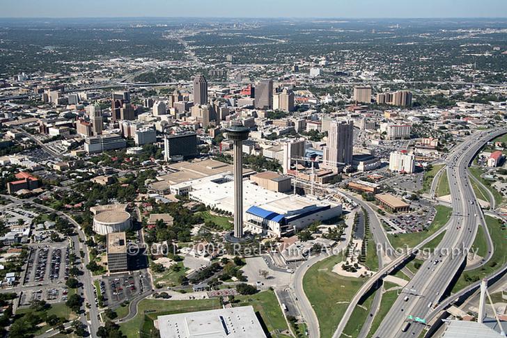 Aerial Image of Downtown San Antonio Skyline, San Antonio, Texas - San Antonio Aerial Photographer Image San Antonio TX